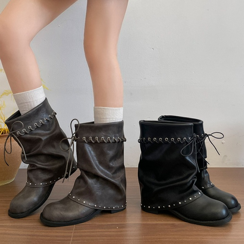 Women Slouchy Mid Calf Boots R - Leather Classic Strap 评论和价格